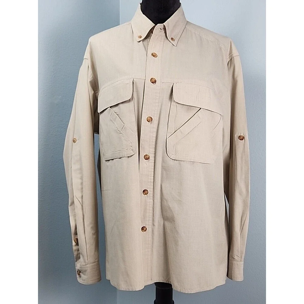 Orvis Mens Medium Long Sleeve Khaki Fishing Shirt Mesh Lined Vented Back - Picture 1 of 16